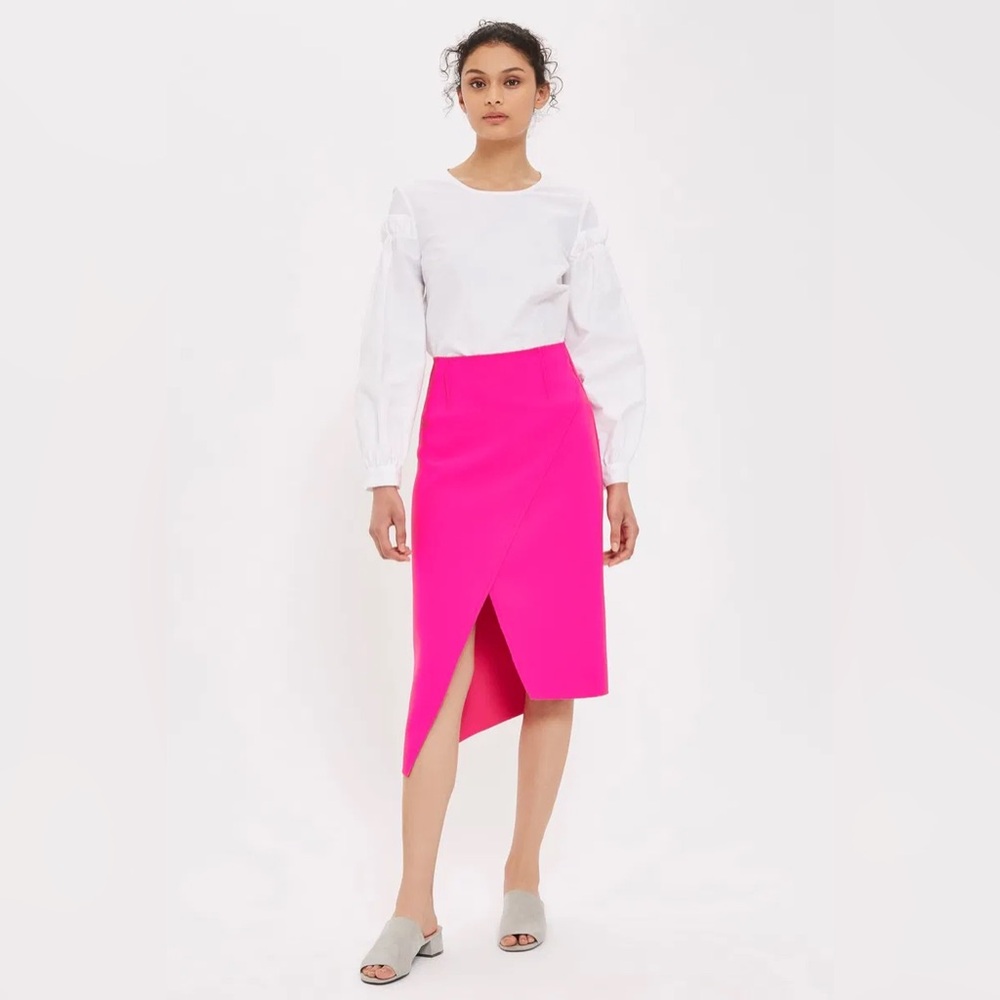 Topshop Hot Pink Asymmetrical High Waisted Skirt